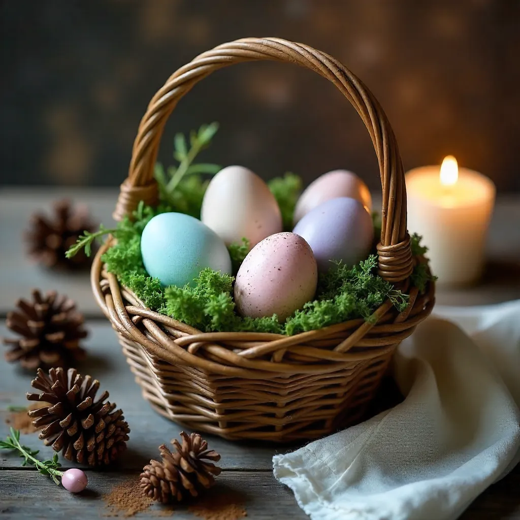 Cozy Candlelit Easter Basket Still Life