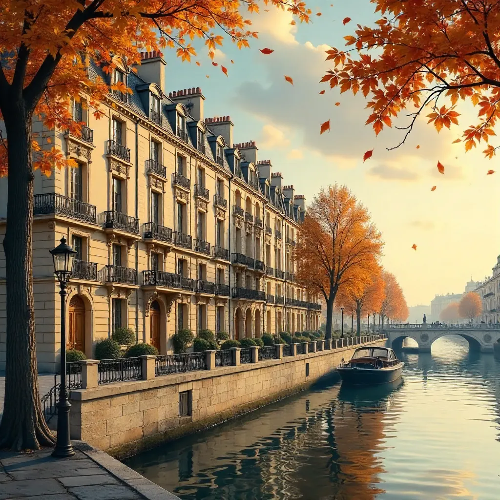 Autumn Facade along the Seine, Historic Paris