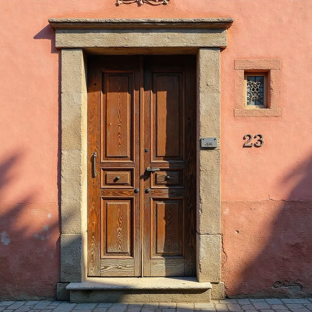 Rustic Door in a Pink Plaster Wall