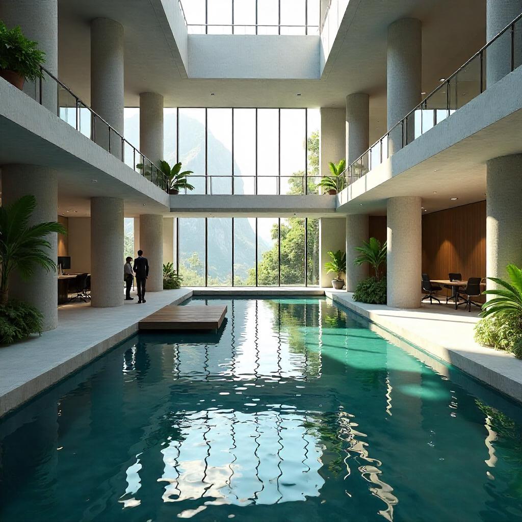 Indoor Lake Atrium: A 3D Office Oasis