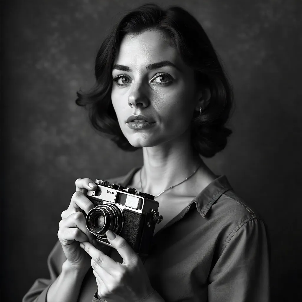 Timeless Black and White Portrait with a Vintage Camera