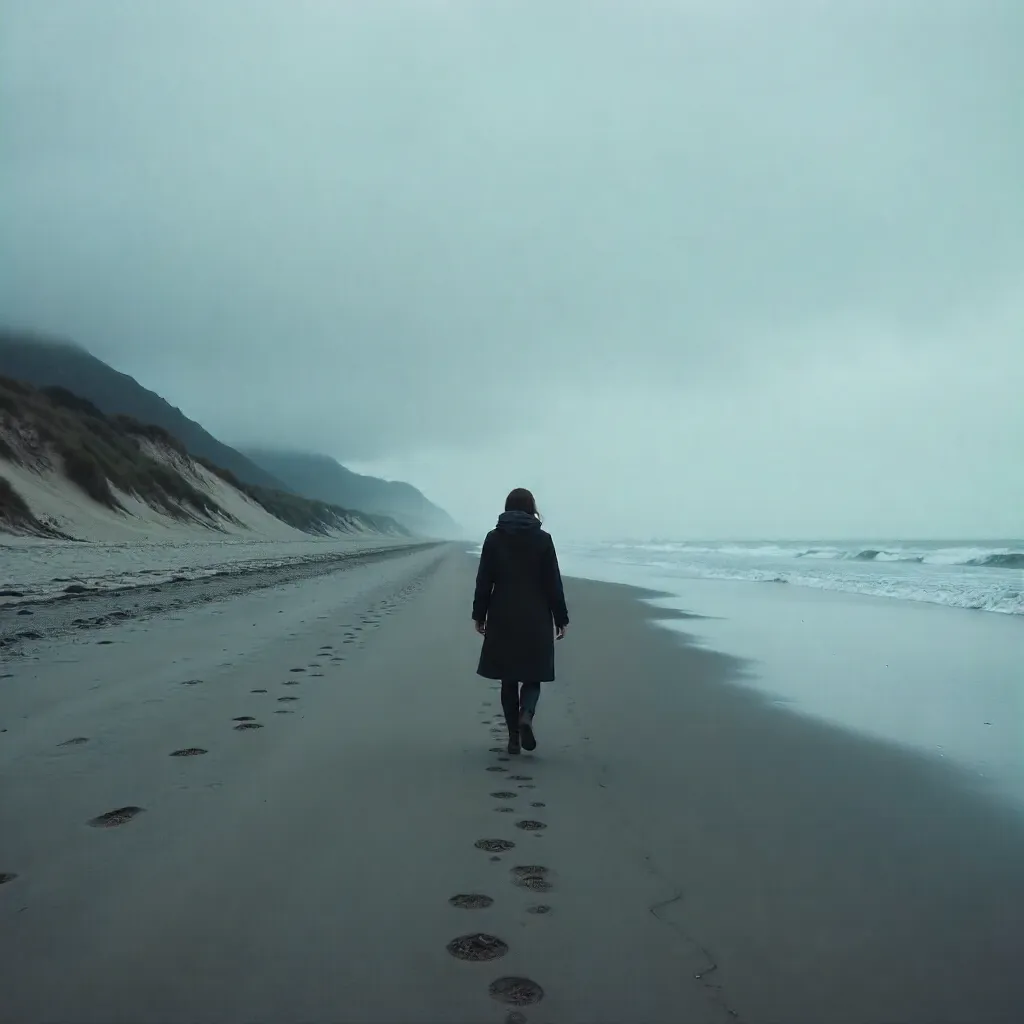 Solitary Walk on a Secluded Beach