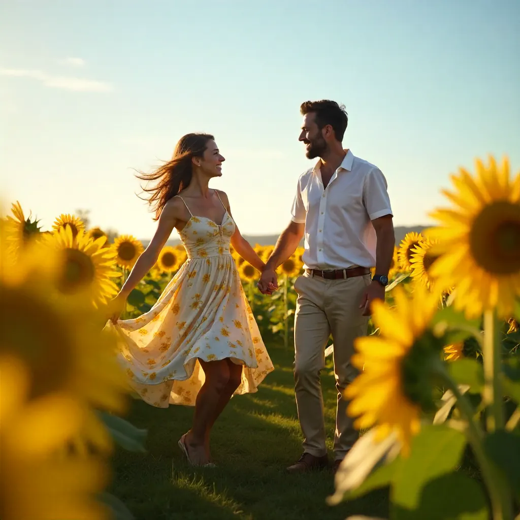 Sunlit Waltz Through a Dazzling Sunflower Field