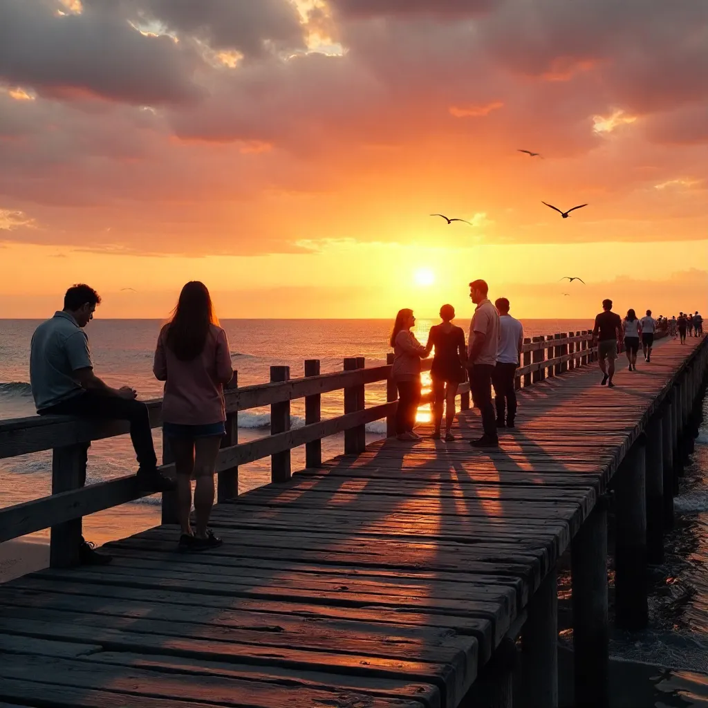 Silhouetted Sunset on a Seaside Pier