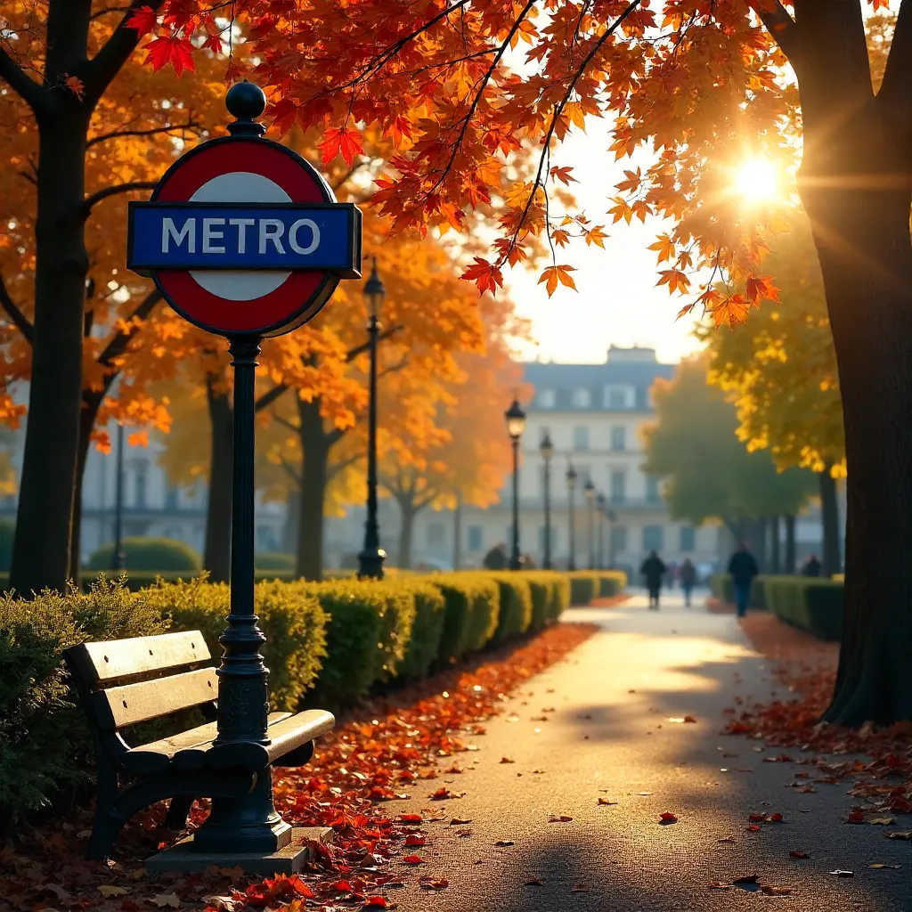 Autumn Metro Sign in a Paris Park
