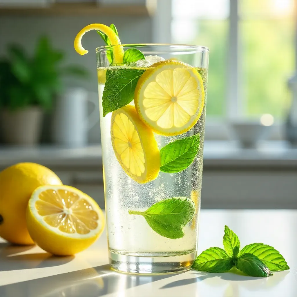 Vibrant Lemon-Basil Infused Water Glass