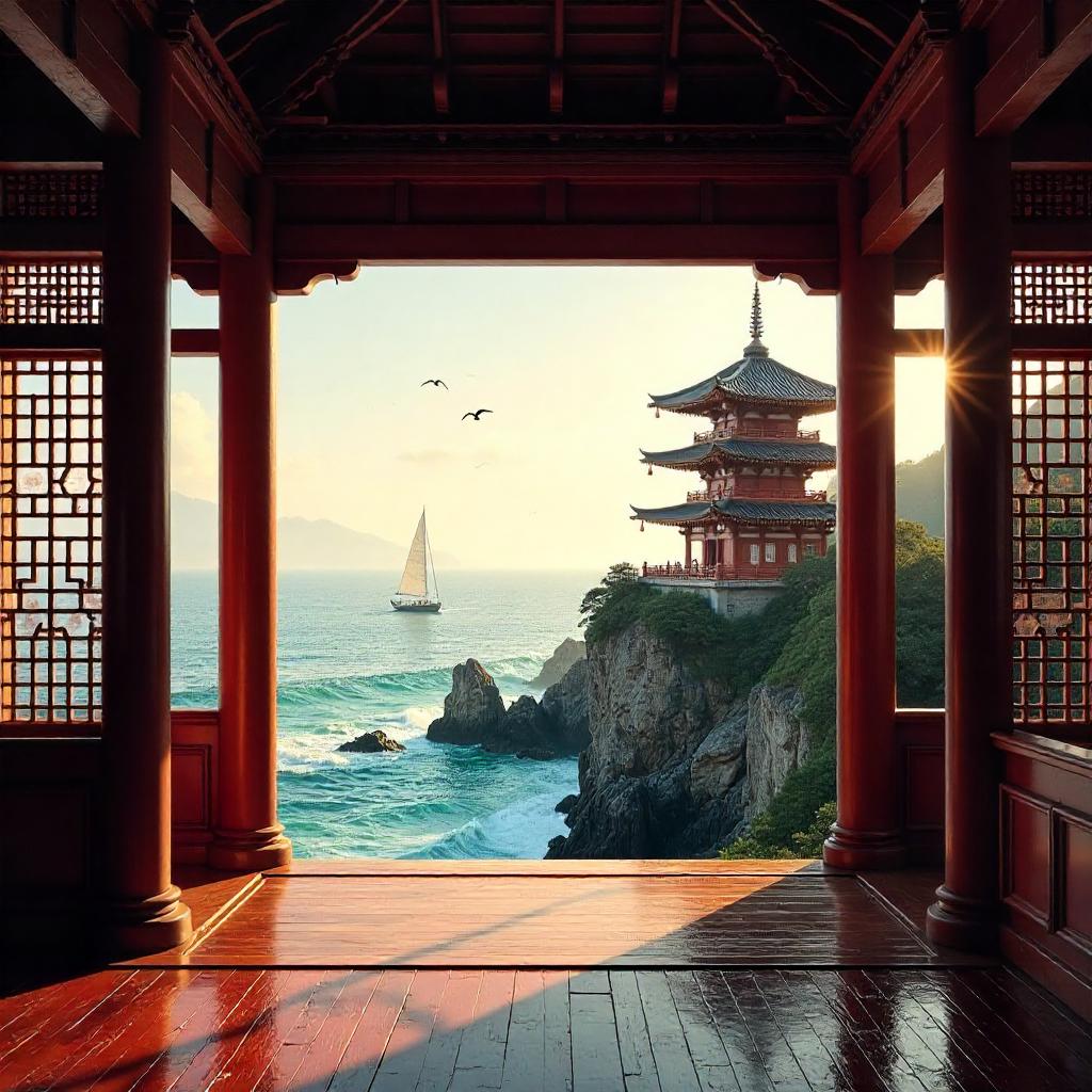 Ocean Vista from a Traditional Pagoda