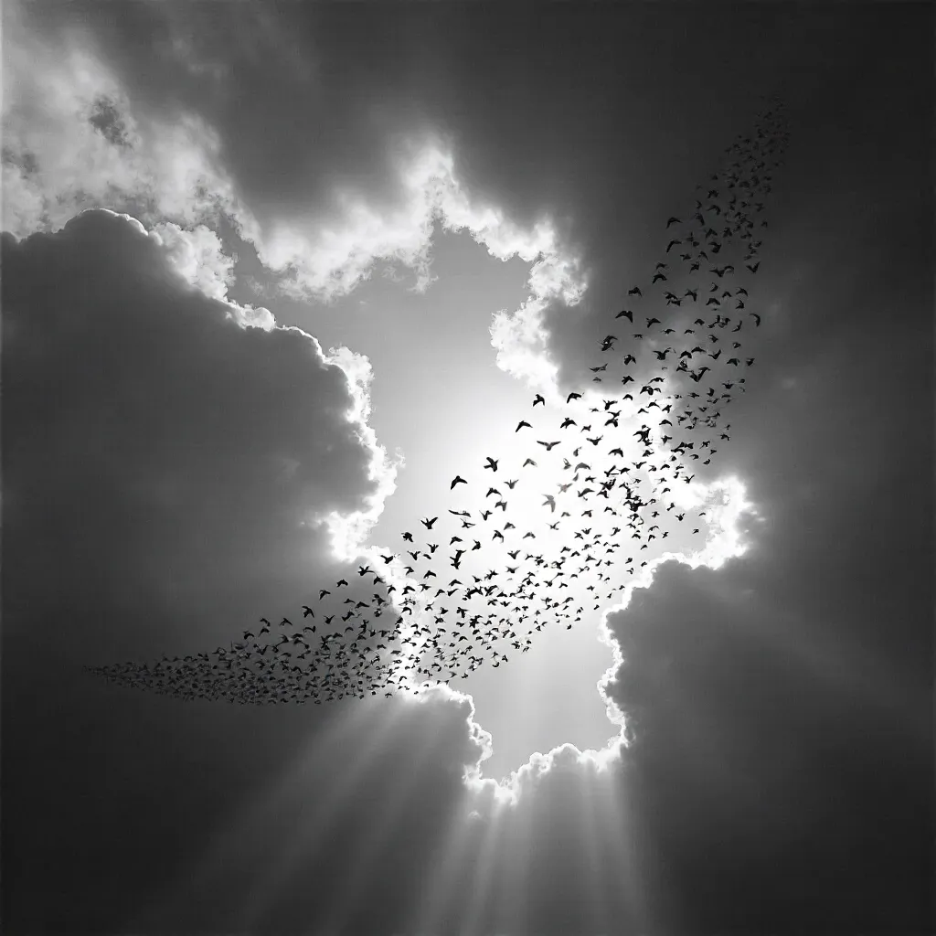 Monochrome Flock: Dramatic Sky in Silhouettes