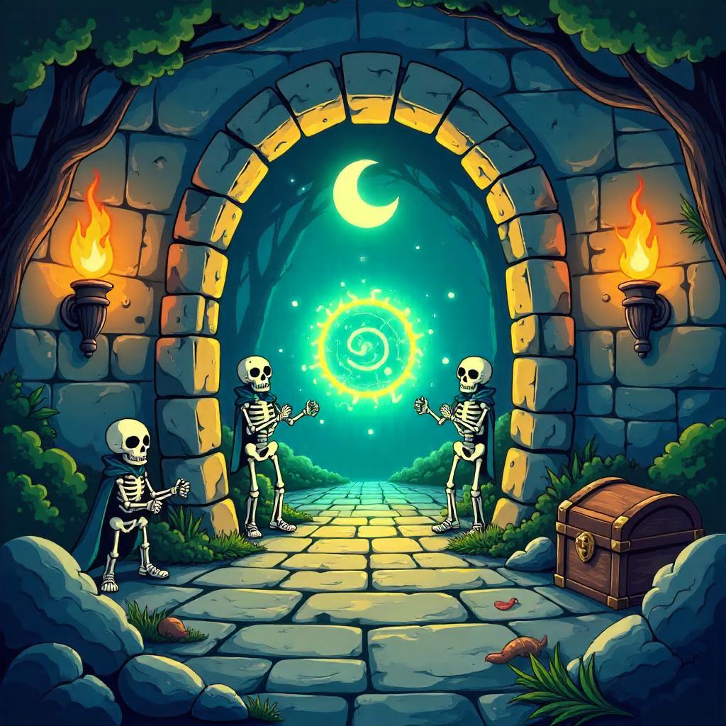 Cartoon Gateway in a Moonlit Crypt