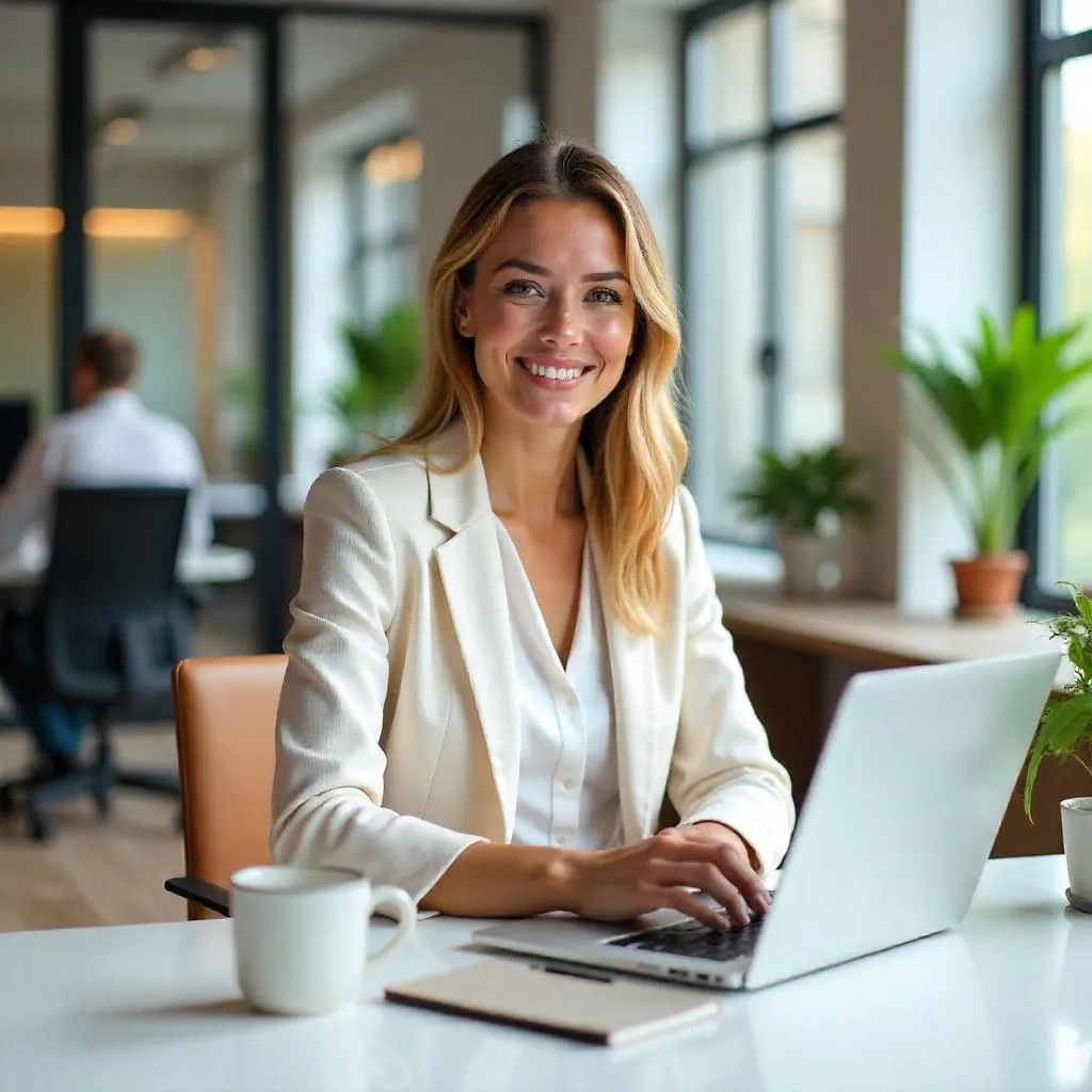 Photorealistic White Woman in a Coworking Space