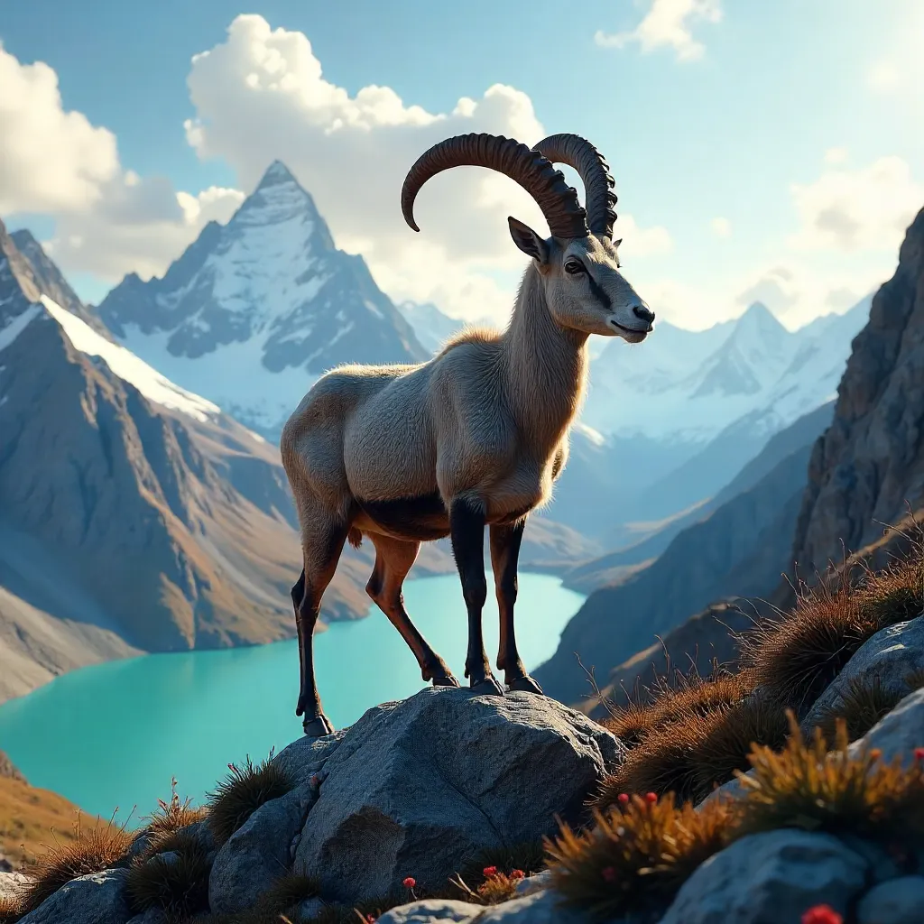 Majestic Alpine Ibex on Rugged Ridge