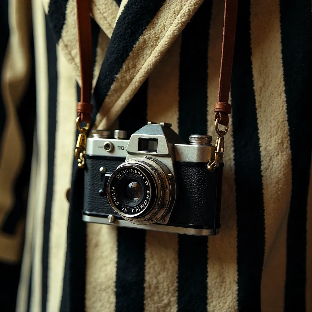 Vintage Camera on a Striped Coat: Classic Style