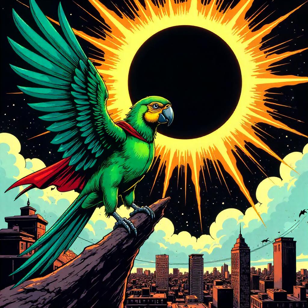 Parrot Superhero in a Solar Eclipse