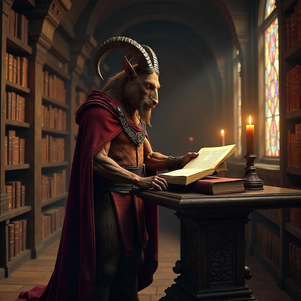 Satyr Librarian in a Grand 3D Library