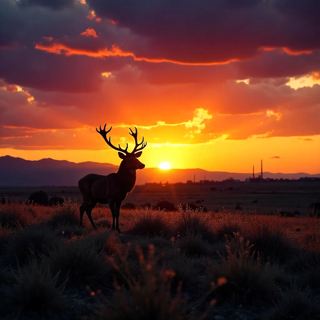 Deer Silhouette Under Dramatic Sunrise in Commerce City