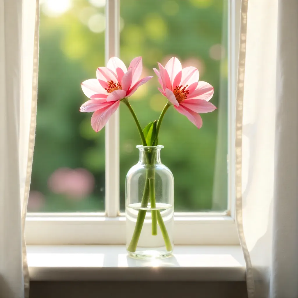 Elegant Pink Flower on a Sunlit Windowsill
