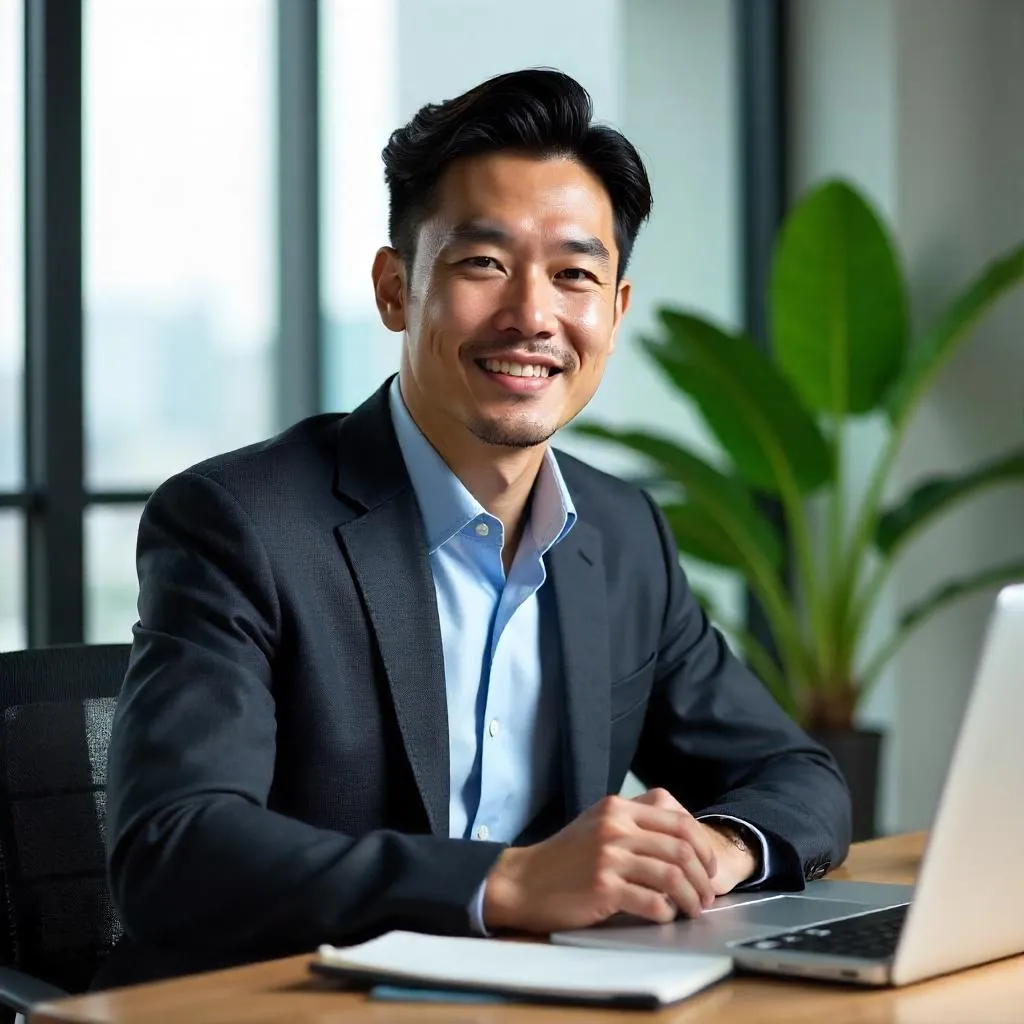 Photorealistic Office Portrait of a Handsome Asian Man