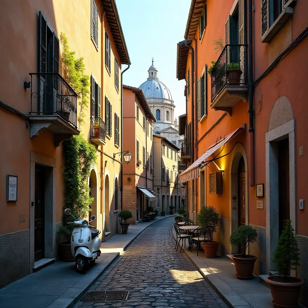 Narrow Trastevere Street: Roman Charm in Golden Hour