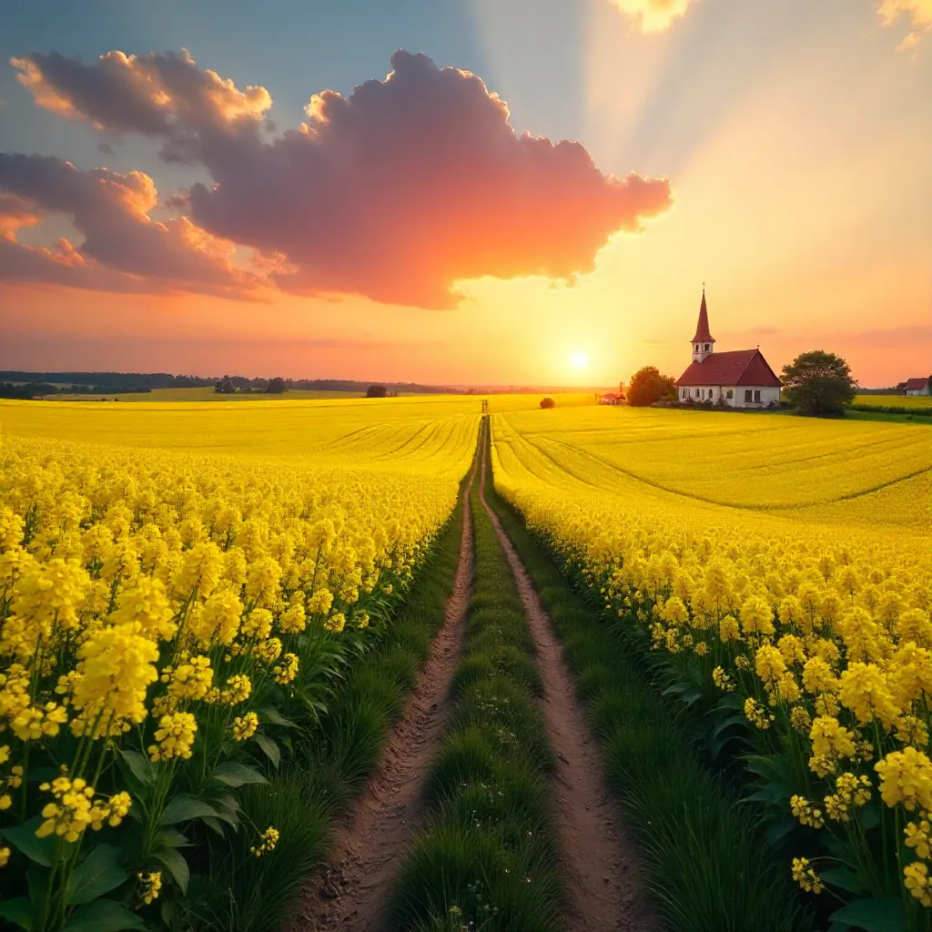 Golden Canola Field at Sunset in Vaslui, Romania