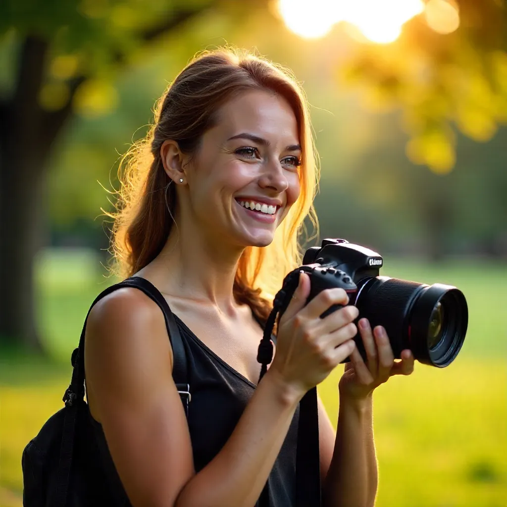 Joyful Outdoor Moment with a DSLR