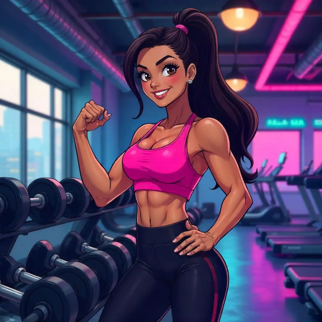 Confident Latina in Anime Gym Pose