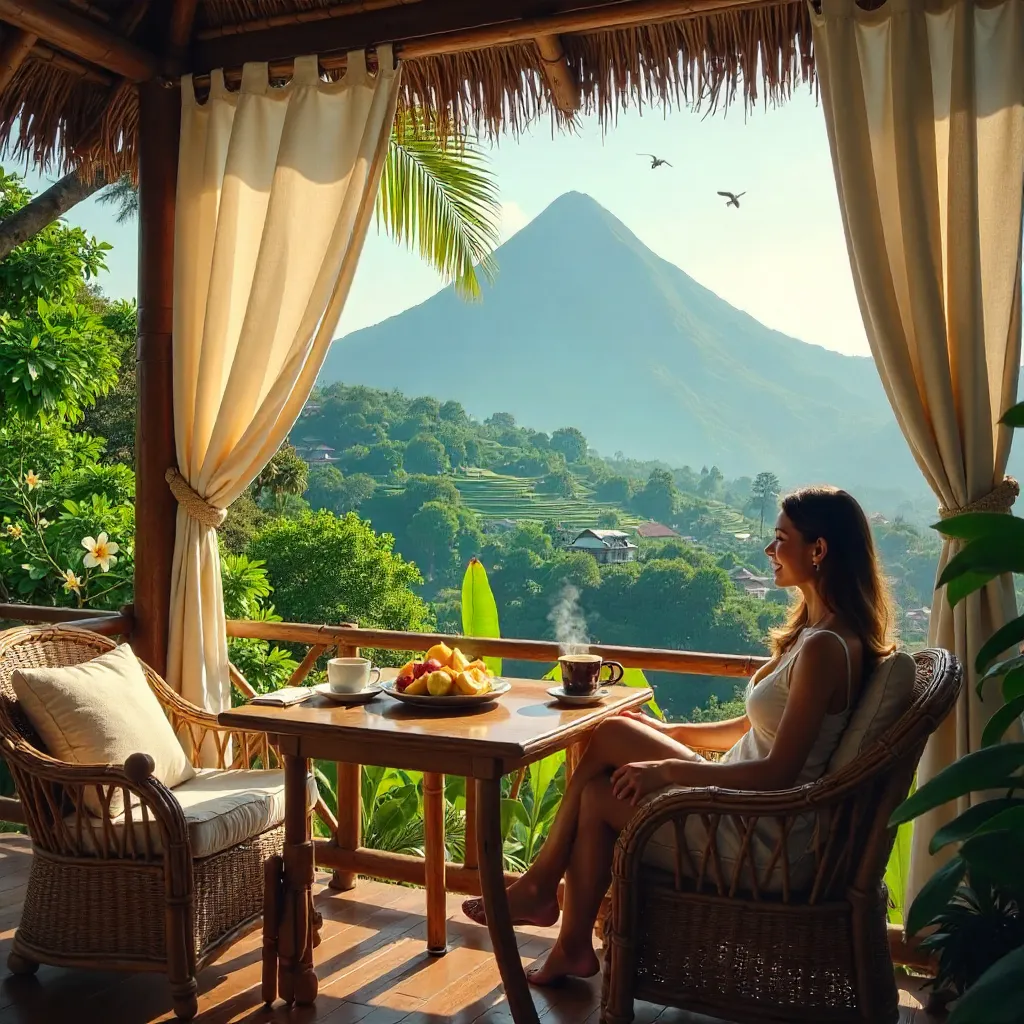 Cozy Bali Café with Mountain View