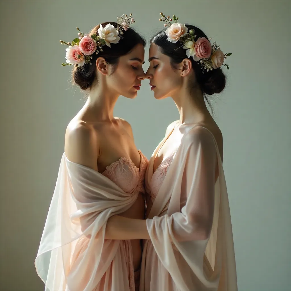 Translucent Bloom: Two Women in Floral Veil