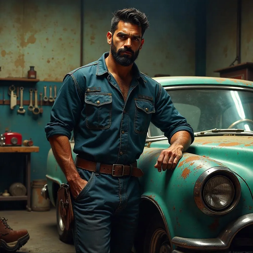 Grease-Streaked Handsome Mechanic Concept Art
