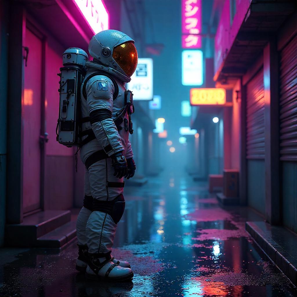 Neon Alley Astronaut 3D Render