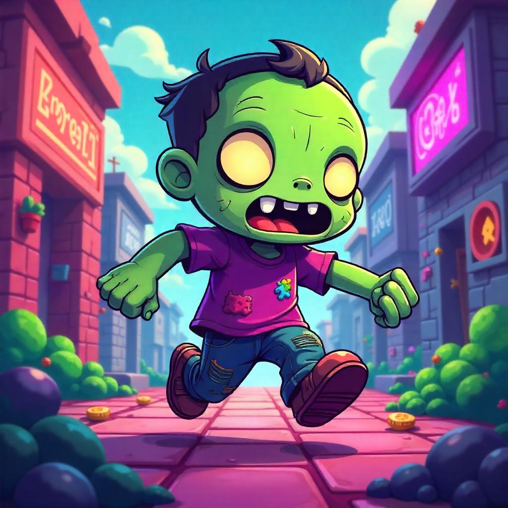 Playful Cartoon Zombie in a Bright Platformer World