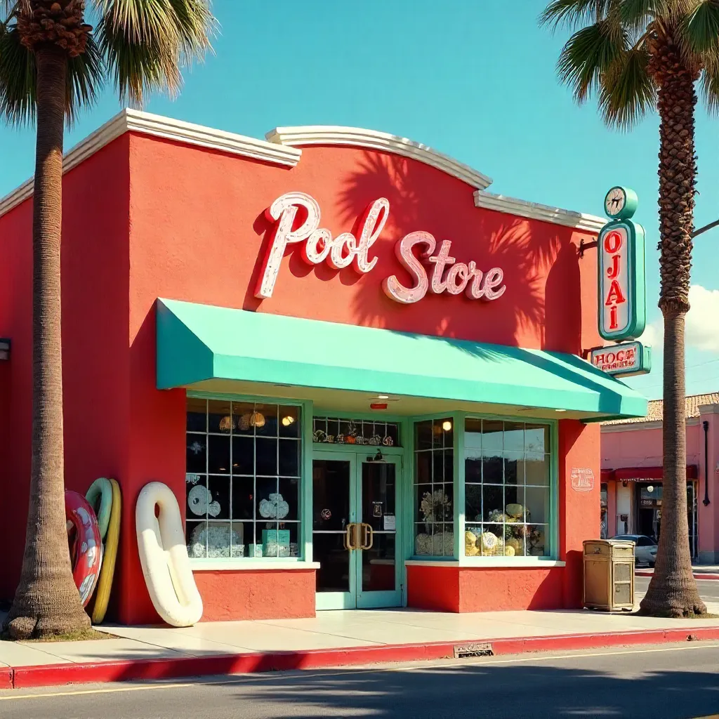 Ojai Pool Store: Vibrant Red Retro Facade