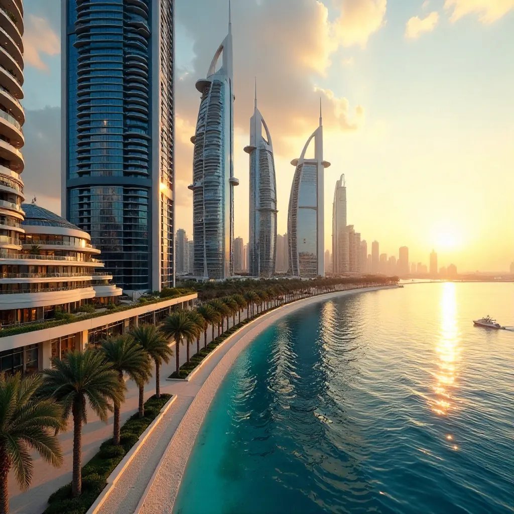 Dubai Luxury Skyline with Palm-Lined Waterfront