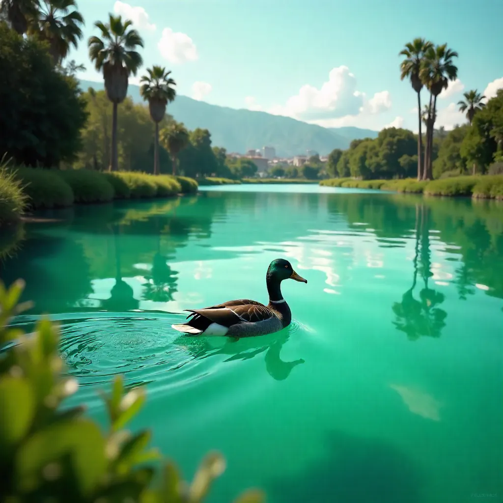 Emerald Pond Glide: Lone Duck in Lima, Peru