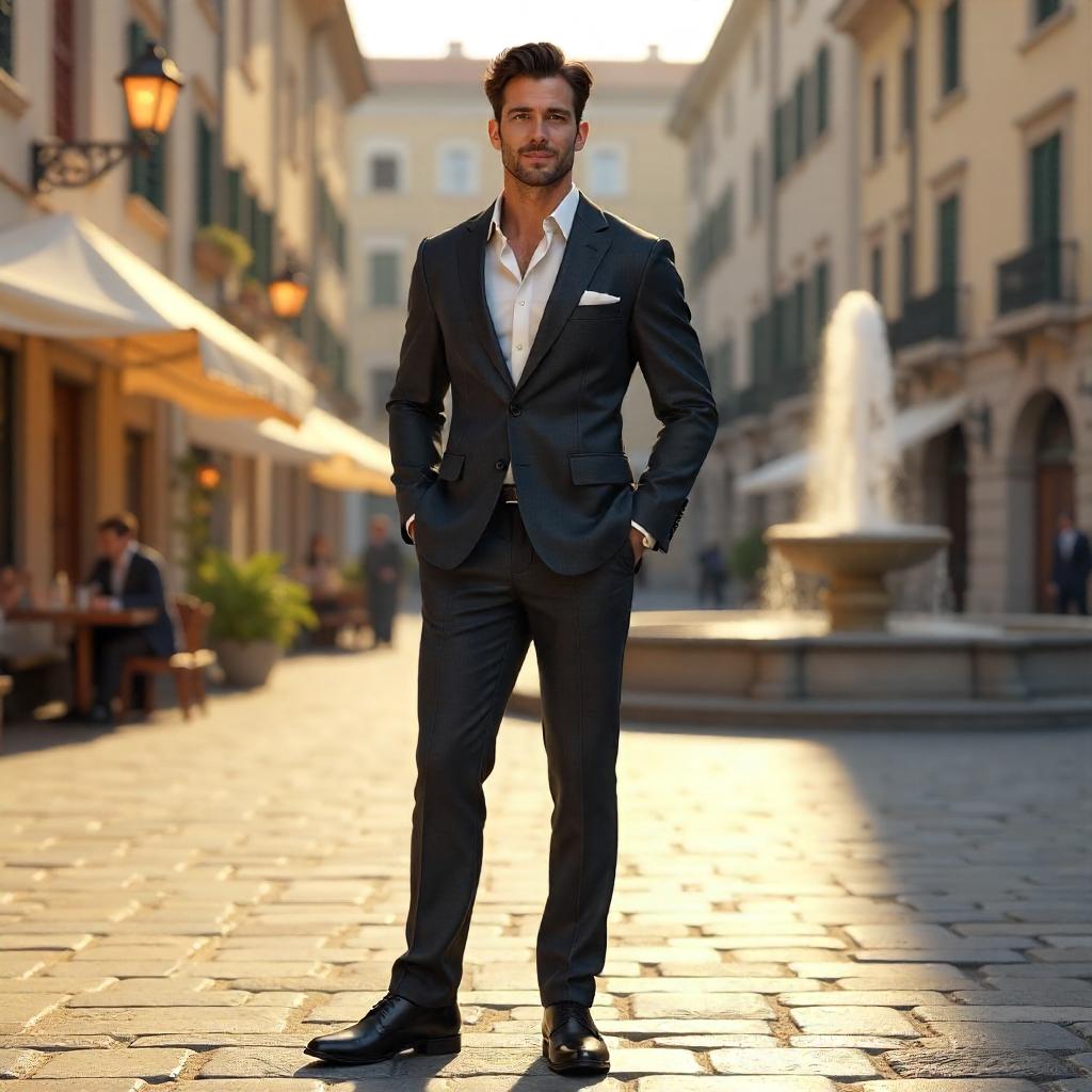 Photorealistic 3D Render: Handsome Man in a Town Square