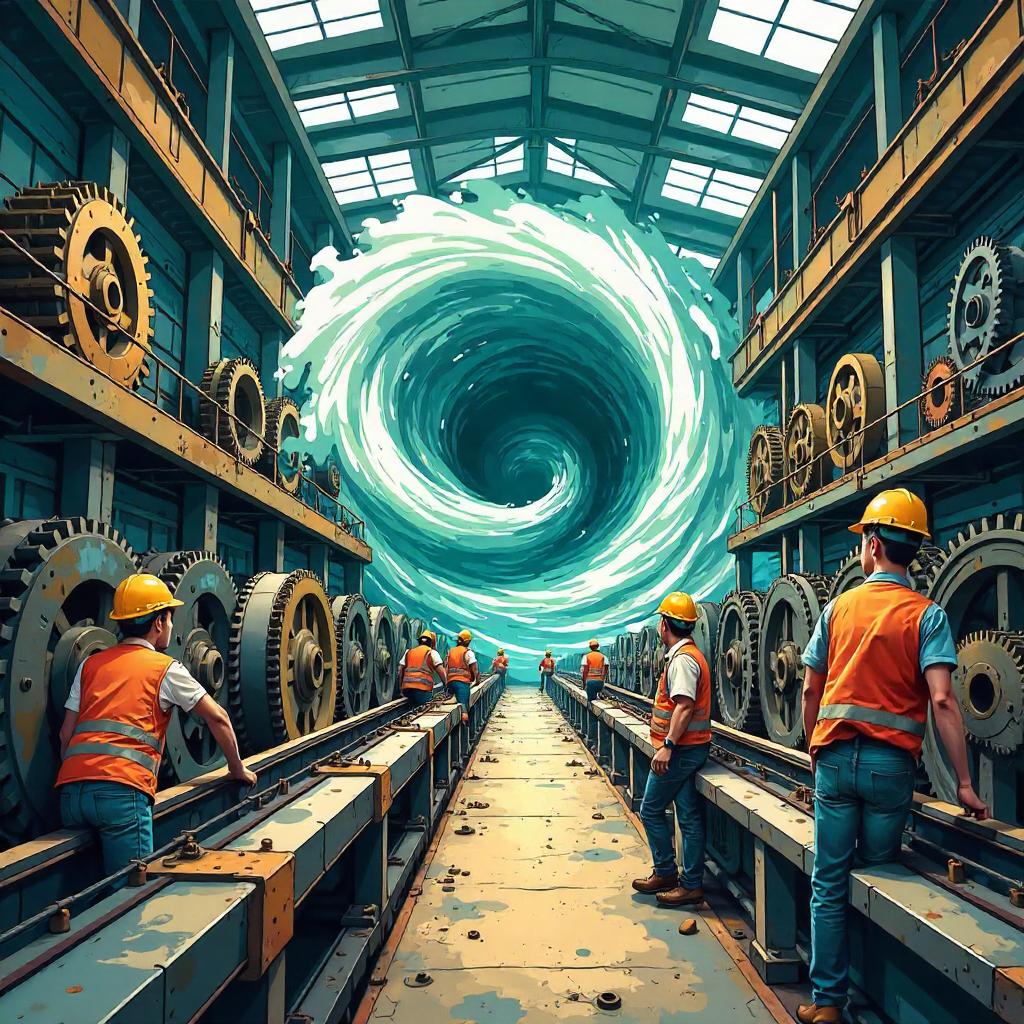 Cartoon Hurricane in a Gear Factory