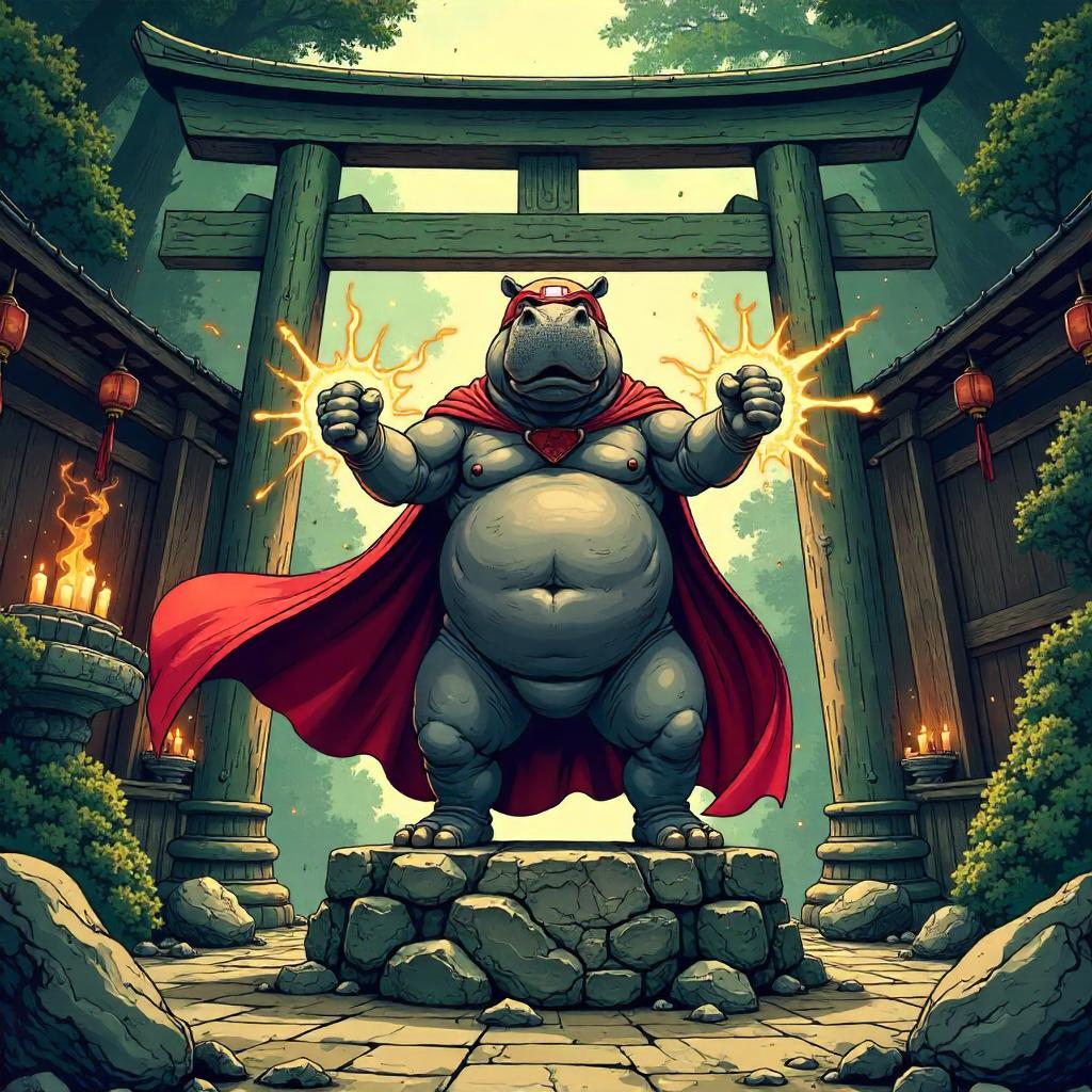 Hippo Hero in a Sacred Shrine - Comic Book Style
