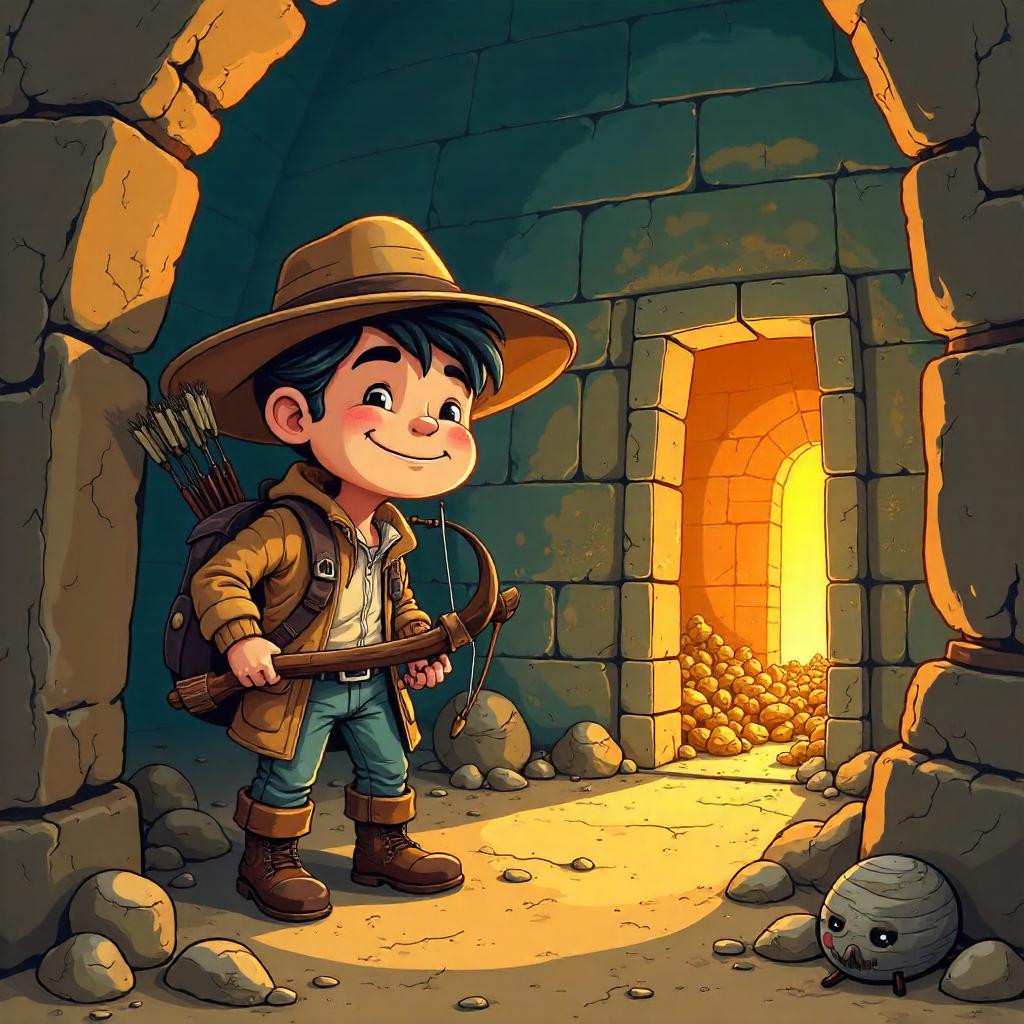 Cartoon Hunter Inside an Ancient Pyramid