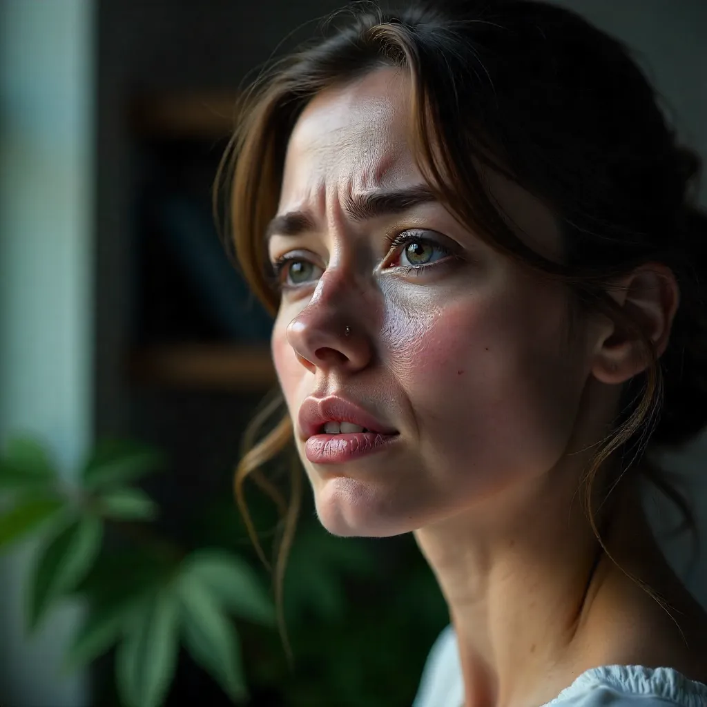 Close-Up Portrait: A Crying Woman Indoors