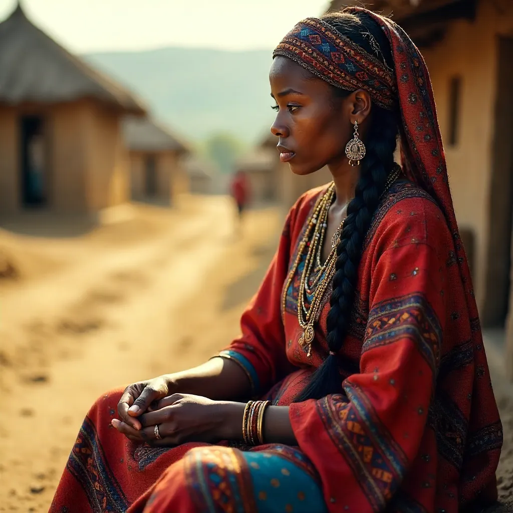 Braiding Heritage: Woman in Traditional Attire Outdoors