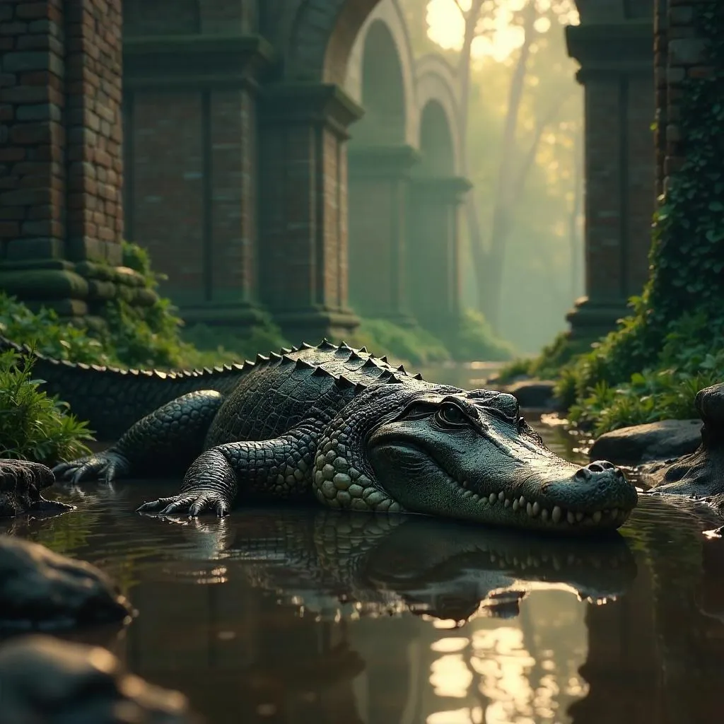 Crocodile in Ruined Temple: Photoreal Scene