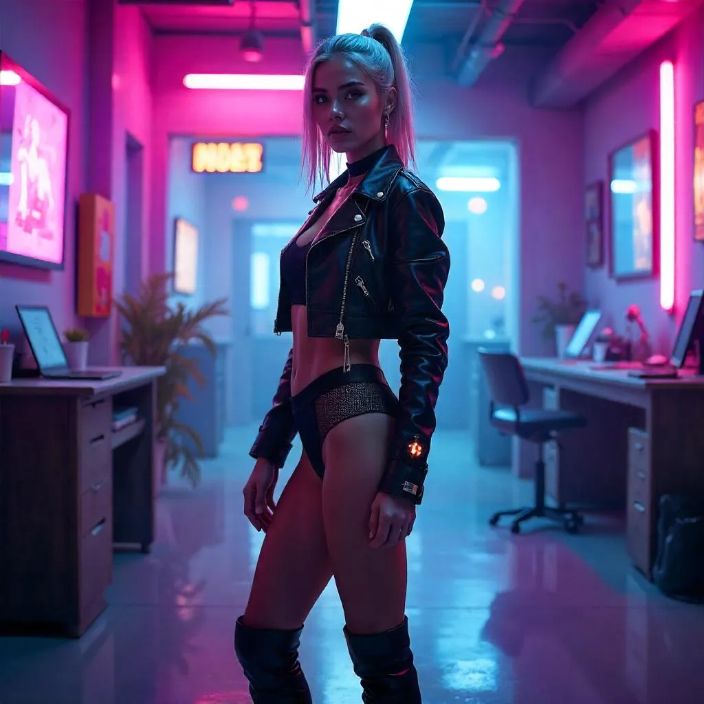 Neon-Noir Studio Portrait: Cyberpunk Woman
