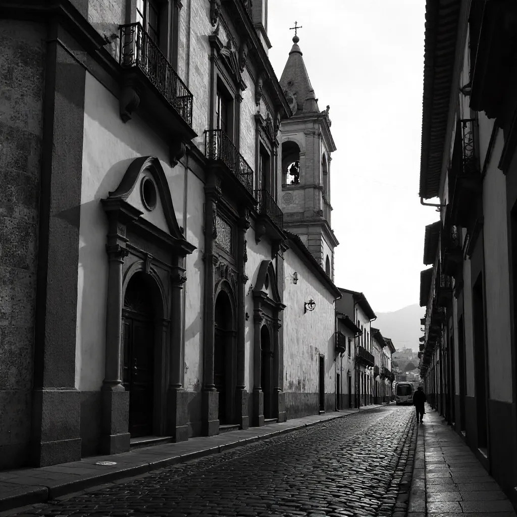 Monochrome Porto: Historic Church and Cobblestone Street