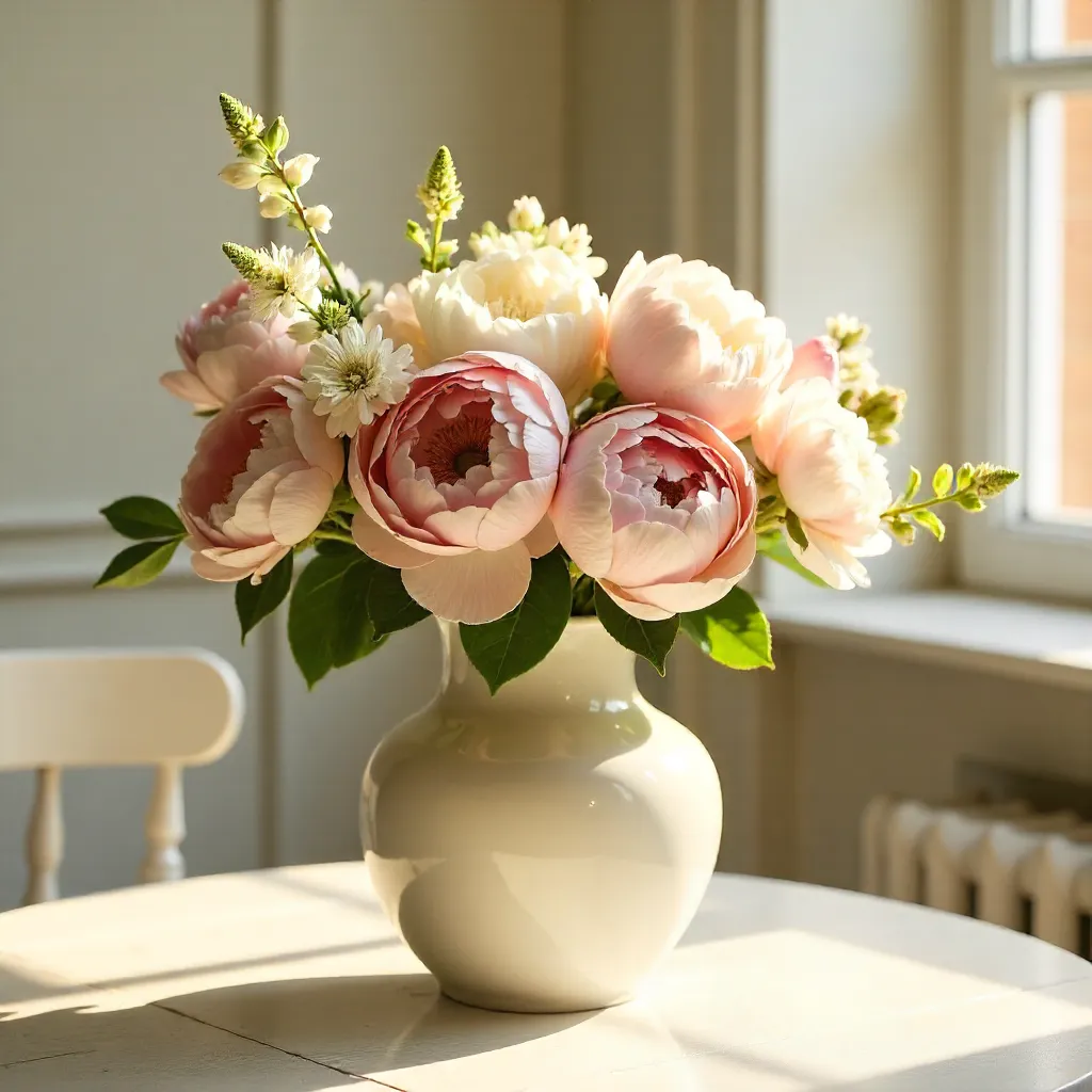 Serene Florals in Ceramic Vase Bathed in Sunlight