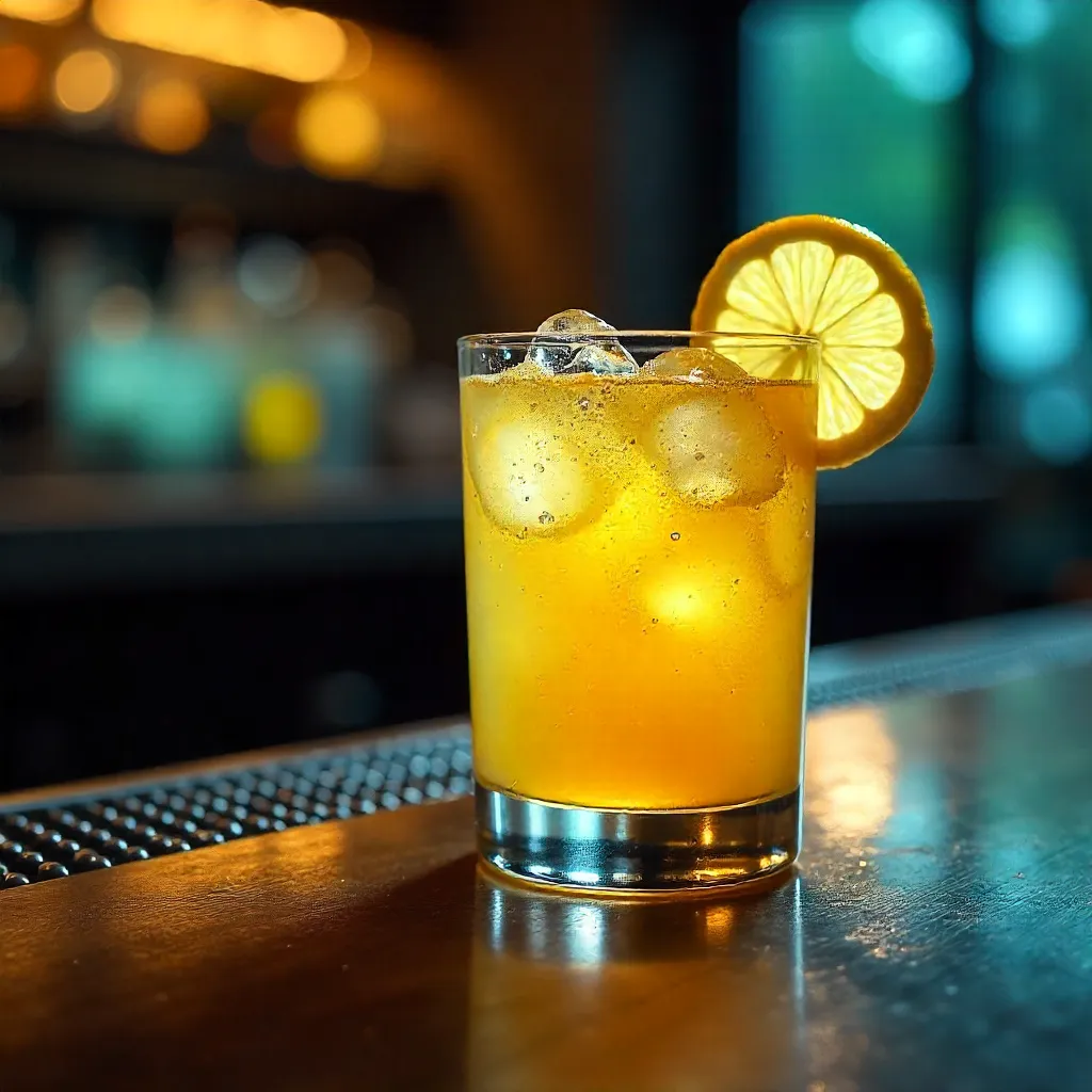 Citrus Cocktail on a Sleek Metal Bar
