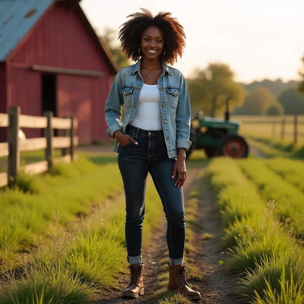 Confident Black Woman on a Sunlit Farm