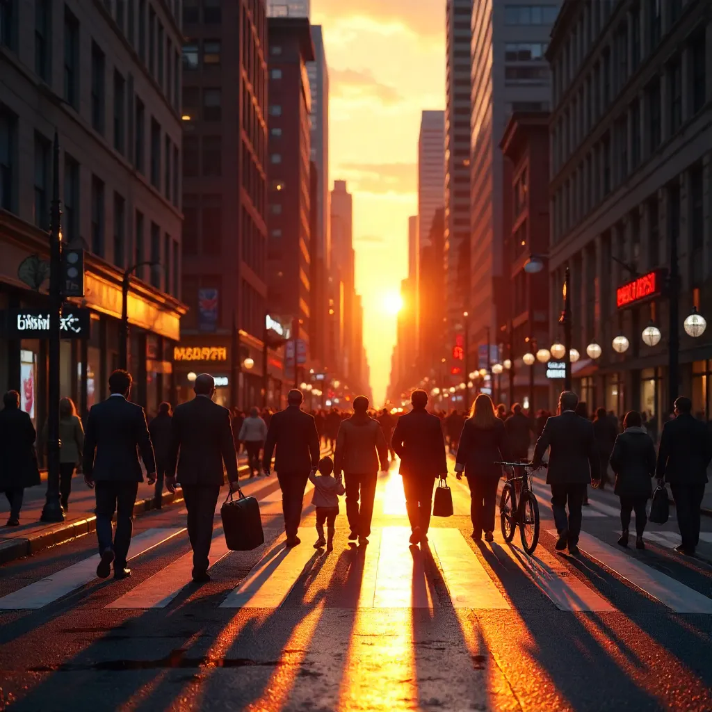 Sunset Silhouettes on an Urban Street