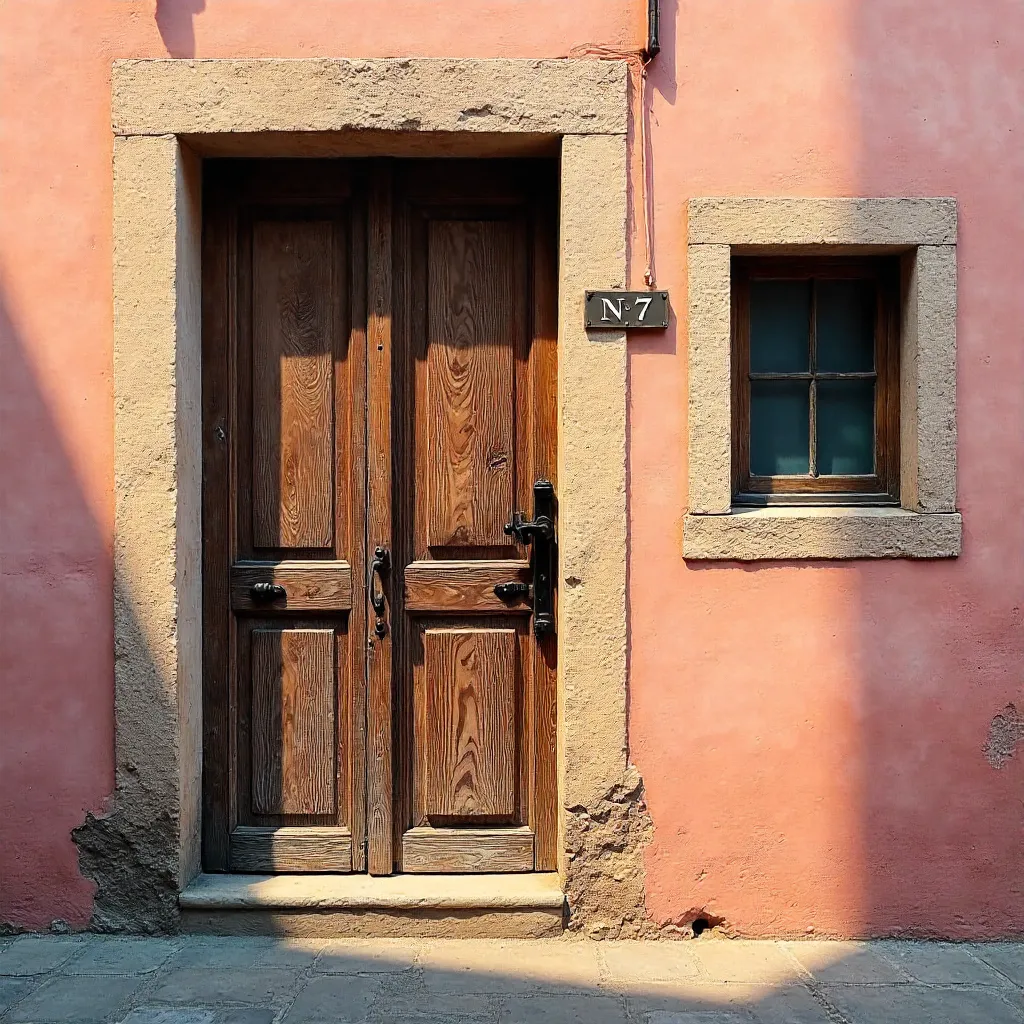 Rustic Door in Pink Plaster Wall