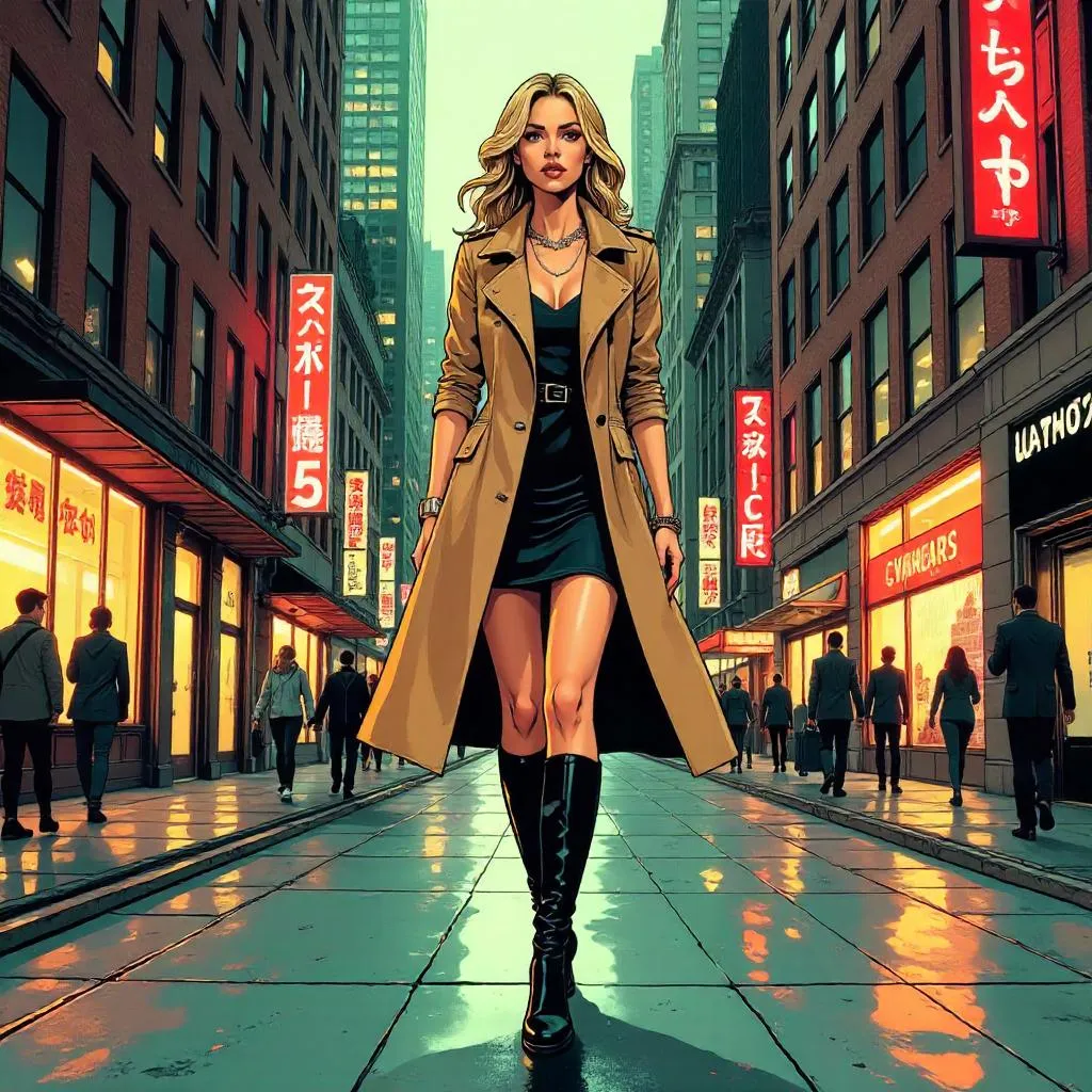 Elegant Downtown Diva in Comic Book Style