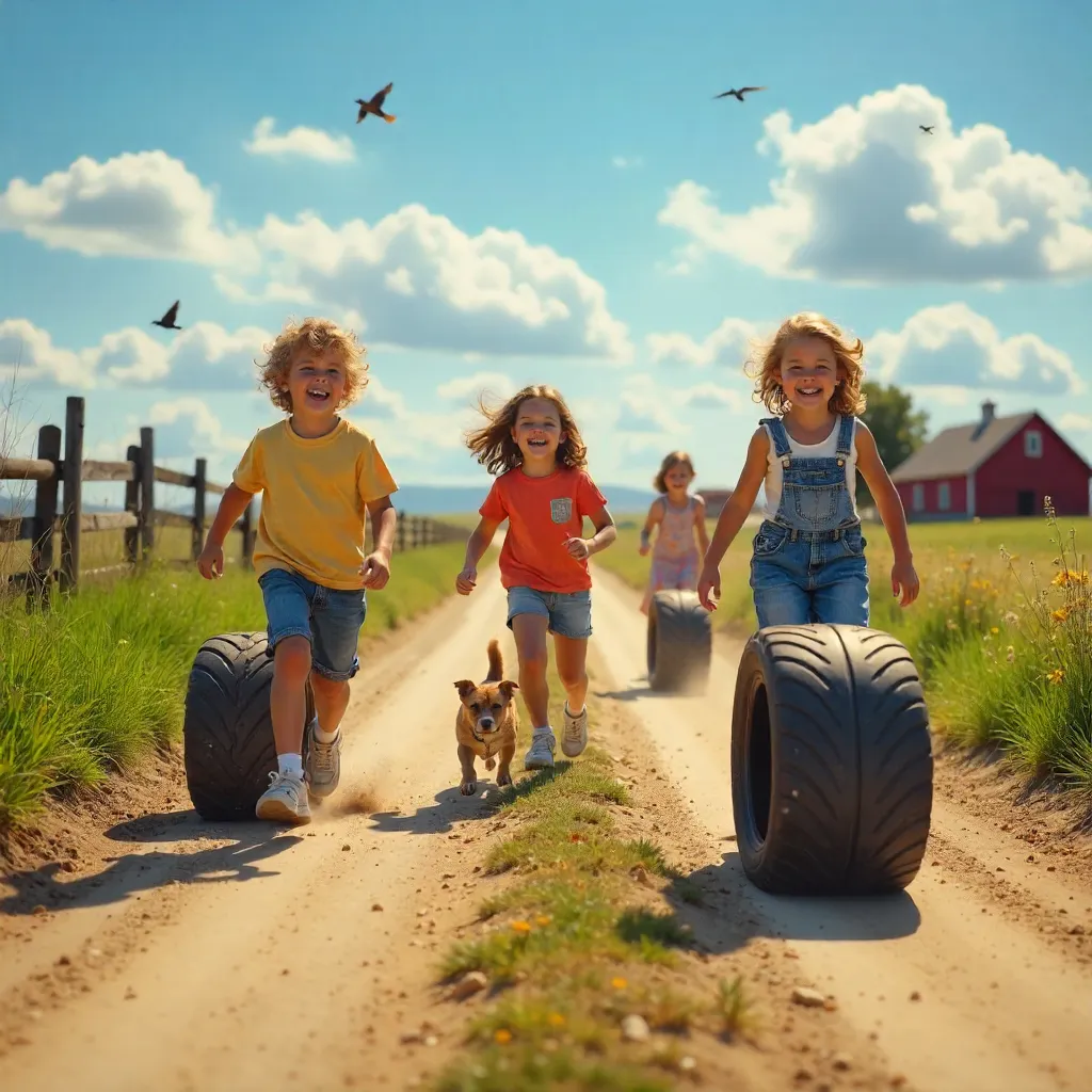 Joyful Tires on a Sunny Rural Dirt Road