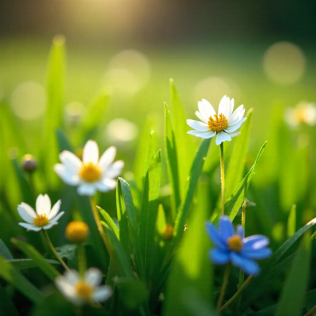 Close-Up Meadow: Grass, Wildflowers and Serenity